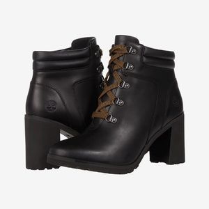 NWT Timberland Allington Boots Black Leather Heels Winter Classy Laces 6.5